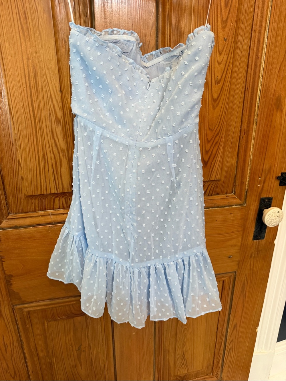Hello Molly Light Blue Swiss Dot Ruffle-Hem Dress